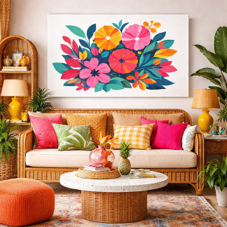 Toile Modern retro tropical flora 04