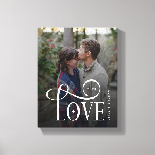 Toile Modern Script Love Custom Engaged Couples Photo (Recto)