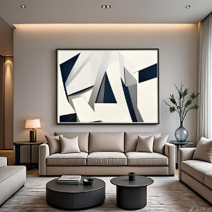 Toile Moderne Abstrait Géométrique Marine et Blanc