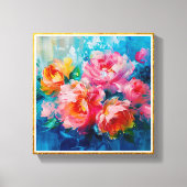 Toile Moderne Abstrait Rose Floral – Cadre Texturé Or (Recto)