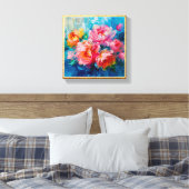 Toile Moderne Abstrait Rose Floral – Cadre Texturé Or (Insitu(Chambre))