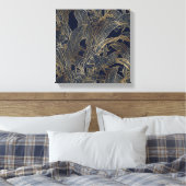 Toile Moderne Blue Gold Foliage Plante Design botanique (Insitu(Chambre))