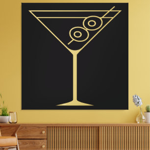 Toile Moderne de milieu de siècle Or 2 Martini olive