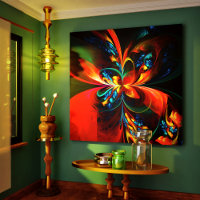 Moderne Floral Abstrait Art Orange Bleu Motif #14