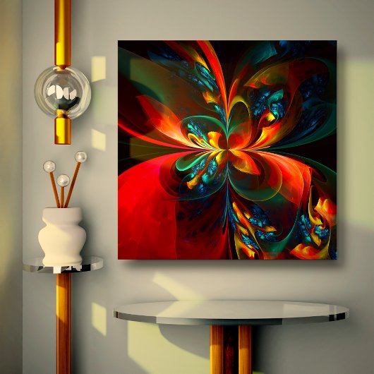 Toile Moderne Floral Abstrait Art Orange Bleu Motif #14