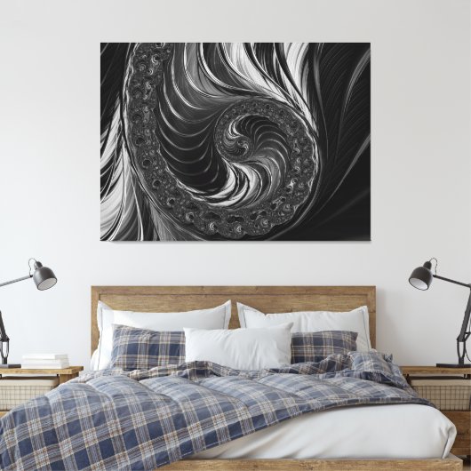 Toile Moderne Fractal noir blanc métal Nautilus Swirl (Insitu(Chambre))
