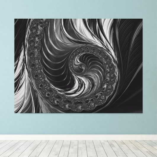 Toile Moderne Fractal noir blanc métal Nautilus Swirl (Insitu (Plancher de Bois))