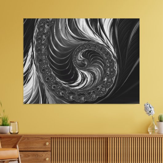 Toile Moderne Fractal noir blanc métal Nautilus Swirl (Insitu(Salon))