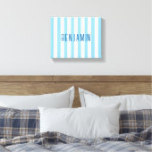 Toile Moderne rayures bleues et blanches avec nom (Insitu(Chambre))