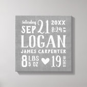 Toile Moderne Rustique Baby Birth Stats Nursery Art (Recto)