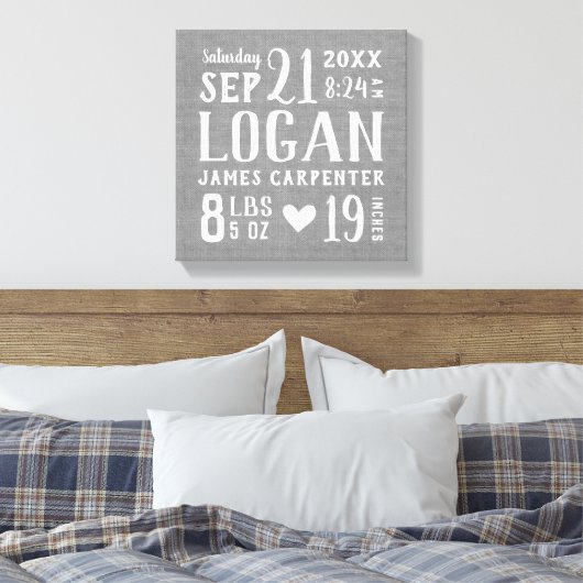Toile Moderne Rustique Baby Birth Stats Nursery Art (Insitu(Chambre))