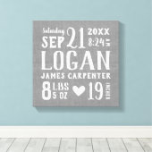 Toile Moderne Rustique Baby Birth Stats Nursery Art (Insitu (Plancher de Bois))