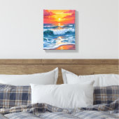 Toile Molten Horizon | Ocean Waves Sunset Watercolor (Insitu(Chambre))