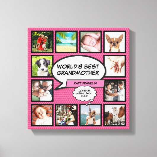 Toile Monde meilleur grand-mère amusant rose photo colla (Recto)