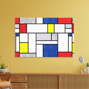 Toile Mondrian Cercles Rétro Art Moderne Minimaliste De