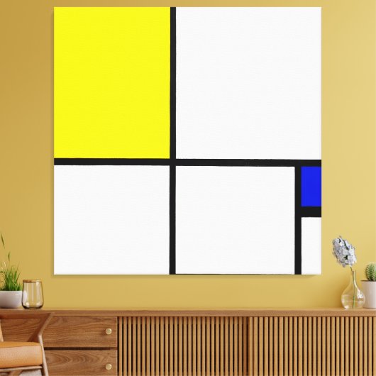 Toile MONDRIAN - COMPOSITION No II avec JAUNE et BLEU (Insitu(Salon))