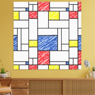 Toile Mondrian Gribouillages Minimaliste Art Moderne De