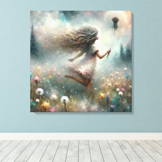 Toile Monet Girl in Meadow with a Dandelion (Insitu (Plancher de Bois))