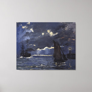 Toile Monet Vintage A Maritime Shipping by Moonlight