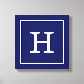 Toile Monogram initial de la Navy Blue White Framed