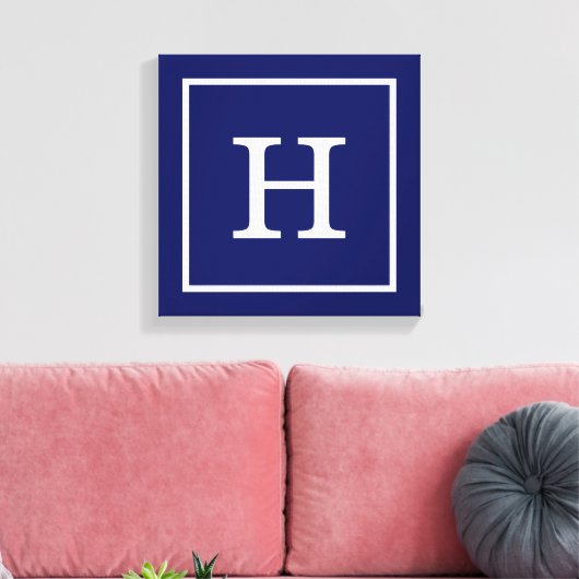 Toile Monogram initial de la Navy Blue White Framed (Insitu(Salon))