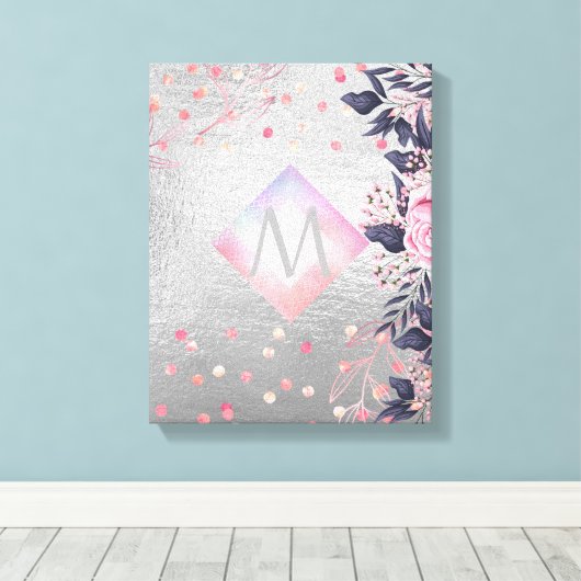 Toile Monogram Silver Navy Rosegold Girly Newlyweds Cade (Insitu (Plancher de Bois))