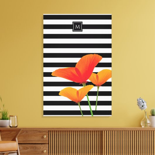 Toile Monogramme à rayures noires chic (Insitu(Salon))