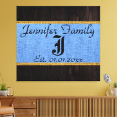 Toile Monogramme Bleu Russe Burlap Linge Bois Look (Insitu(Salon))