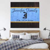 Toile Monogramme Bleu Russe Burlap Linge Bois Look (Insitu(Chambre))