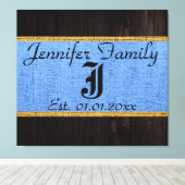 Toile Monogramme Bleu Russe Burlap Linge Bois Look (Insitu (Plancher de Bois))