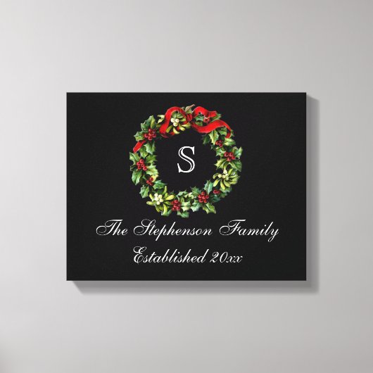 Toile Monogramme classique Holly Wreath Custom Christmas (Recto)