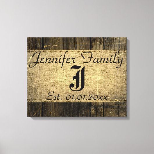 Toile Monogramme de Burlap vintage en bois (Recto)