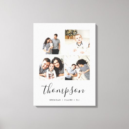 Toile Monogramme de famille moderne 4 Collage de photos (Recto)
