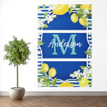 Toile Monogramme de printemps citron et bleu<br><div class="desc">Créez votre propre impression de toile. Personnalisez avec votre propre texte. Vous pouvez customiser cette conception en sélectionnant le lien "customiser plus loin" si vous le souhaitez.</div>