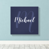 Toile Monogramme et nom personnalisés bleu marine (Insitu (Plancher de Bois))