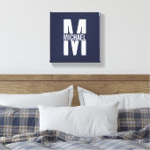 Toile Monogramme et nom personnalisés bleu marine (Insitu(Chambre))