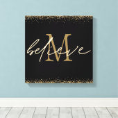 Toile Monogramme Initial Croire Script Paillettes Or Noi (Insitu (Plancher de Bois))