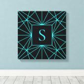 Toile Monogramme Initial | Motif Géométrique Turquoise (Insitu (Plancher de Bois))