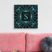 Toile Monogramme Initial | Motif Géométrique Turquoise (Insitu(Salon))