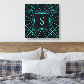 Toile Monogramme Initial | Motif Géométrique Turquoise (Insitu(Chambre))