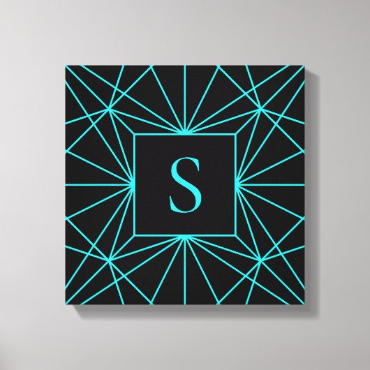 Toile Monogramme Initial | Motif Géométrique Turquoise (Recto)