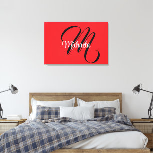 Toile Monogramme initial nom moderne minimaliste rouge
