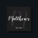 Toile Monogramme moderne personnalisé et nom de famille<br><div class="desc">Cadeau Monogramme personnalisé et Nom de famille avec nom de famille en blanc style de police script moderne et monogramme en gris style de police script moderne comme arrière - plan avec année établie en blanc sans serif style de police sur arrière - plan noir. Parfait comme cadeau pour les...</div>