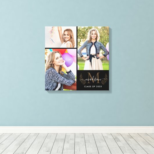 Toile Monogramme personnalisé Black Gold Graduation 2021 (Insitu (Plancher de Bois))