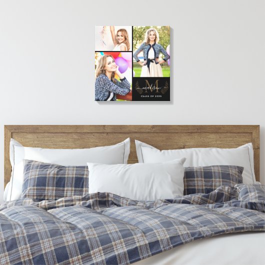 Toile Monogramme personnalisé Black Gold Graduation 2021 (Insitu(Chambre))