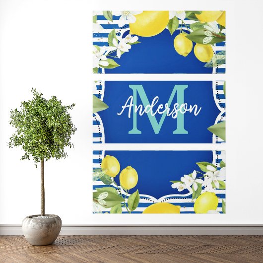 Toile Monogramme Printemps Citron et Bleu
