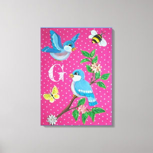 Toile Monogramme rose joyeux bleu collage Vintage