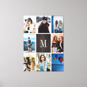 Toile Monogramme rustique de collage de photo en bois 8