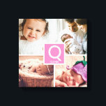 Toile Monographie de bébé personnalisée photo collage<br><div class="desc">Un complément merveilleux à la garderie de bébé avec des photos préférées de la famille. Customisez le monogramme pour elle. Le bloc de couleur rose peut être modifié à l'aide de l'outil "personnaliser plus loin".</div>