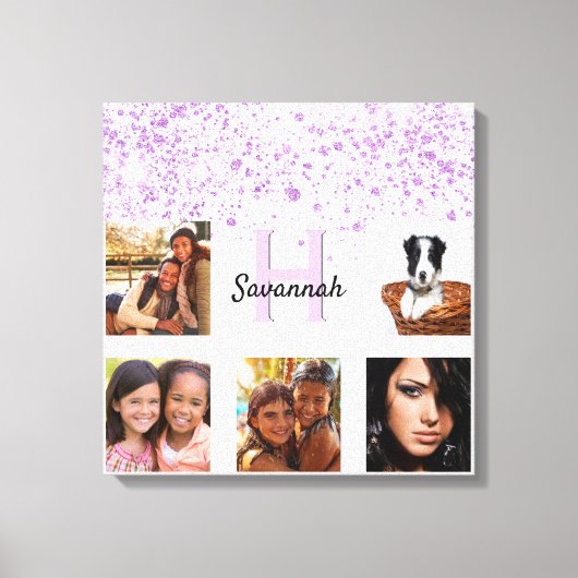 Toile Monographie de collage photo rose violet (Recto)